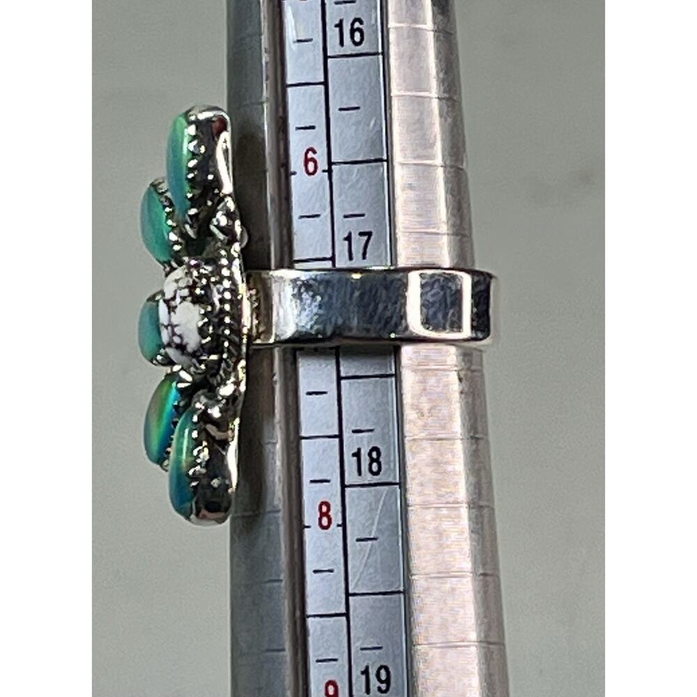 Balloon Opal Wild Horse Turquoise Sterling Cluster Ring Adjust Southwestern 925 - Picture 12 of 15